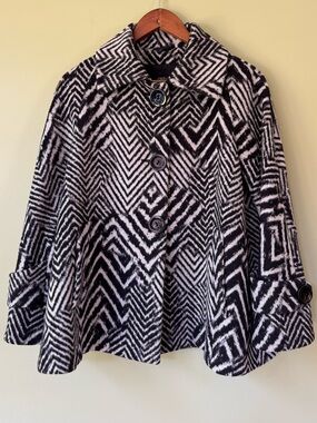 Cinzia Rocca NWOT Wool Angora Zig Zag Chevron A-Line Swing Black White Jacket